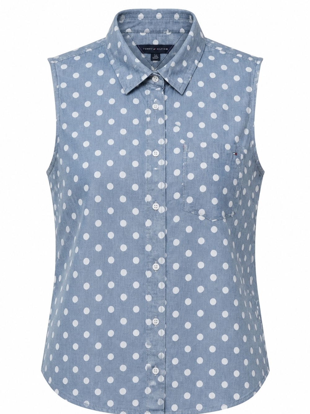 Tommy Hilfiger Light Blue Sleeveless Polka Dot Button-Down Shirt